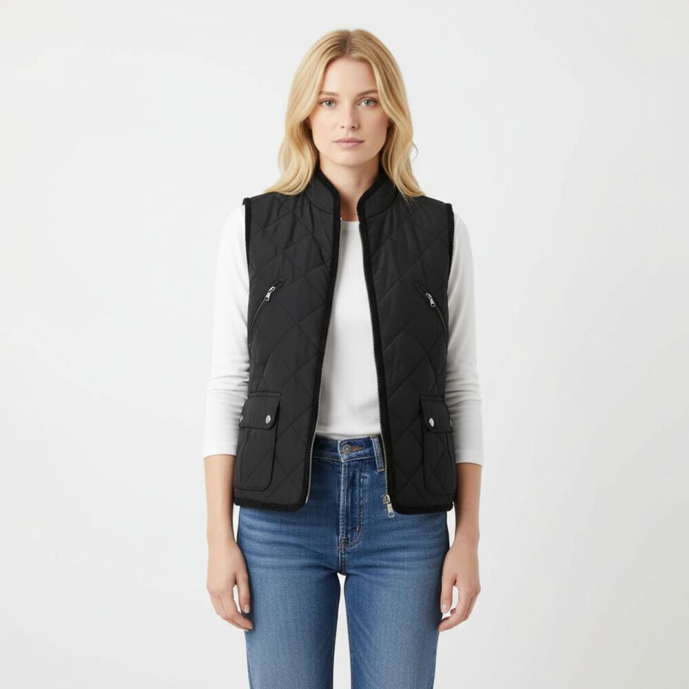Ralph Lauren Black Quilted Zip Up Sleeveless Utility Vest M